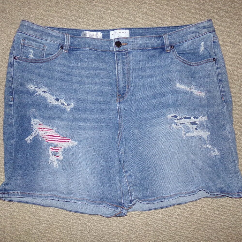 LANE BRYANT FLAG PATCH MID RISE BOYFRIEND MIDI SHORT SZ 20